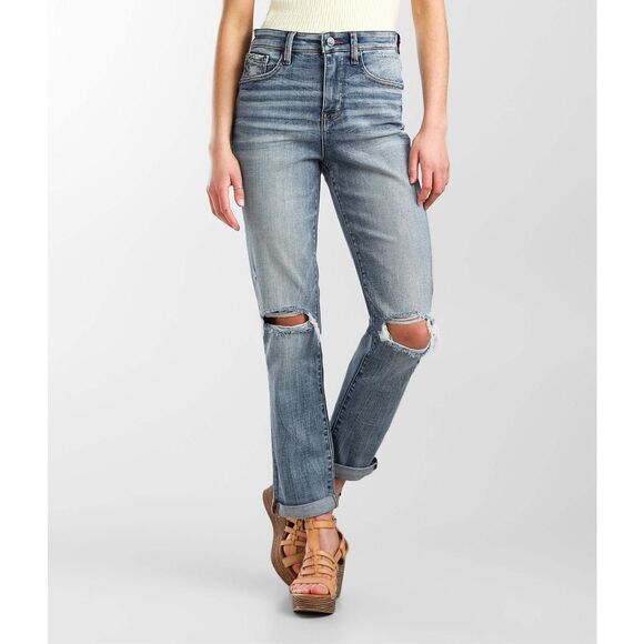 Buckle Denim - BUCKLE BLACK Women’s Light Wash Distressed Knee Mom Jeans Size 25